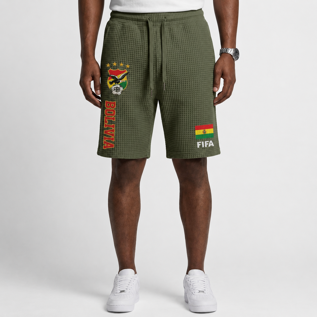 FIFA 2026 Bolivia Printed Waffle Football Fan Shorts