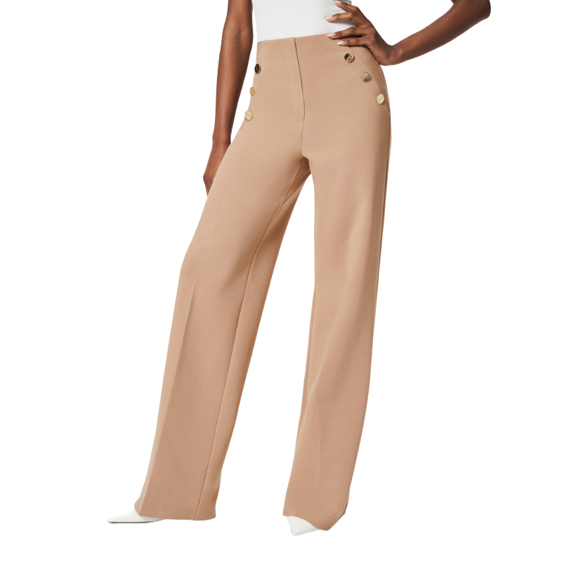 Gold Button Wide Ponte Pants-Legletic