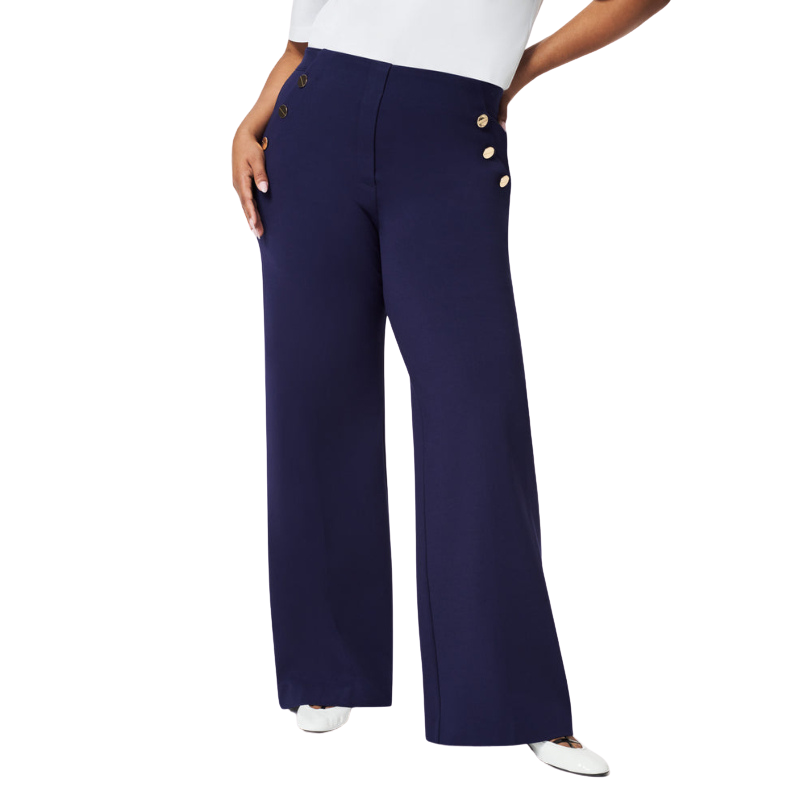 Gold Button Wide Ponte Pants-Legletic