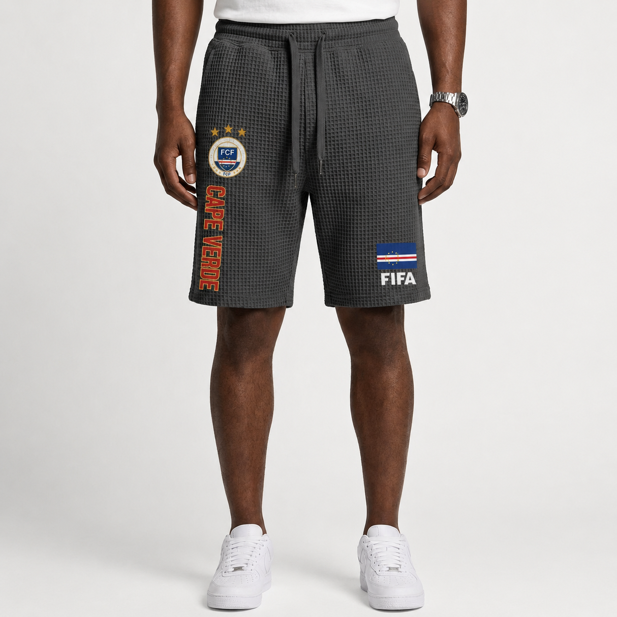 FIFA 2026 Cape Verde Printed Waffle Football Fan Shorts
