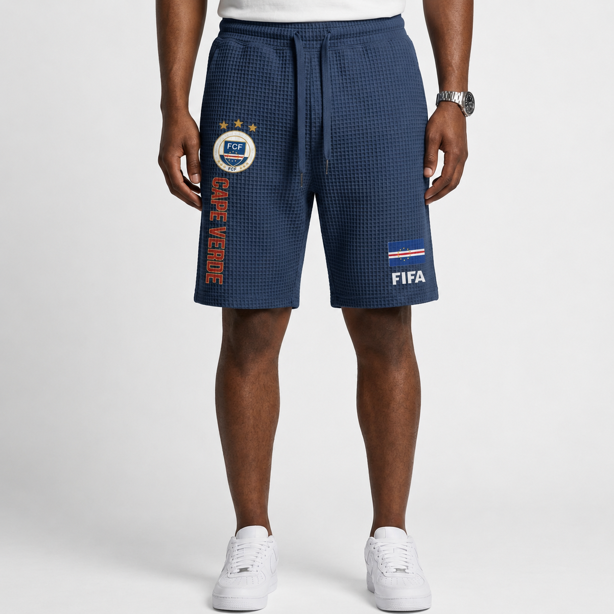 FIFA 2026 Cape Verde Printed Waffle Football Fan Shorts