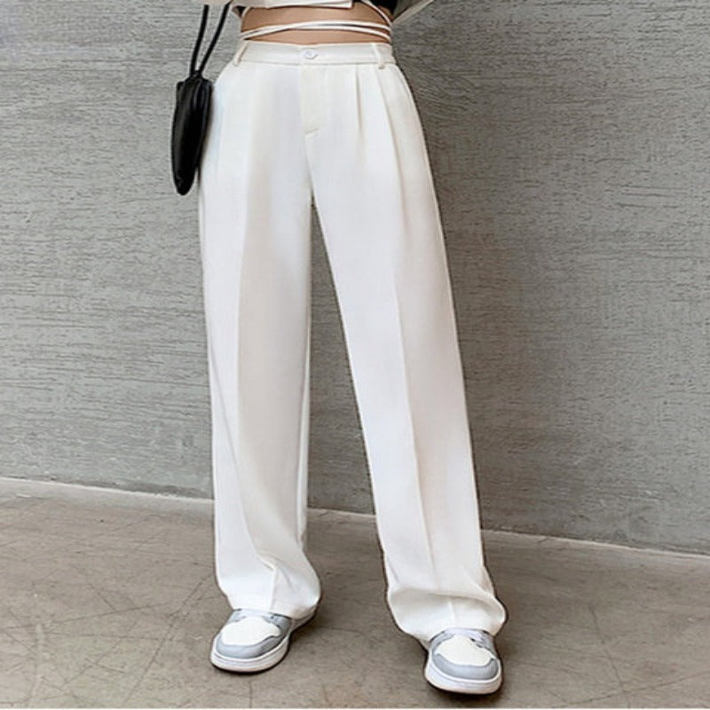 Casual High Waist Loose Fit Wide Leg Pants For Female-Legletic