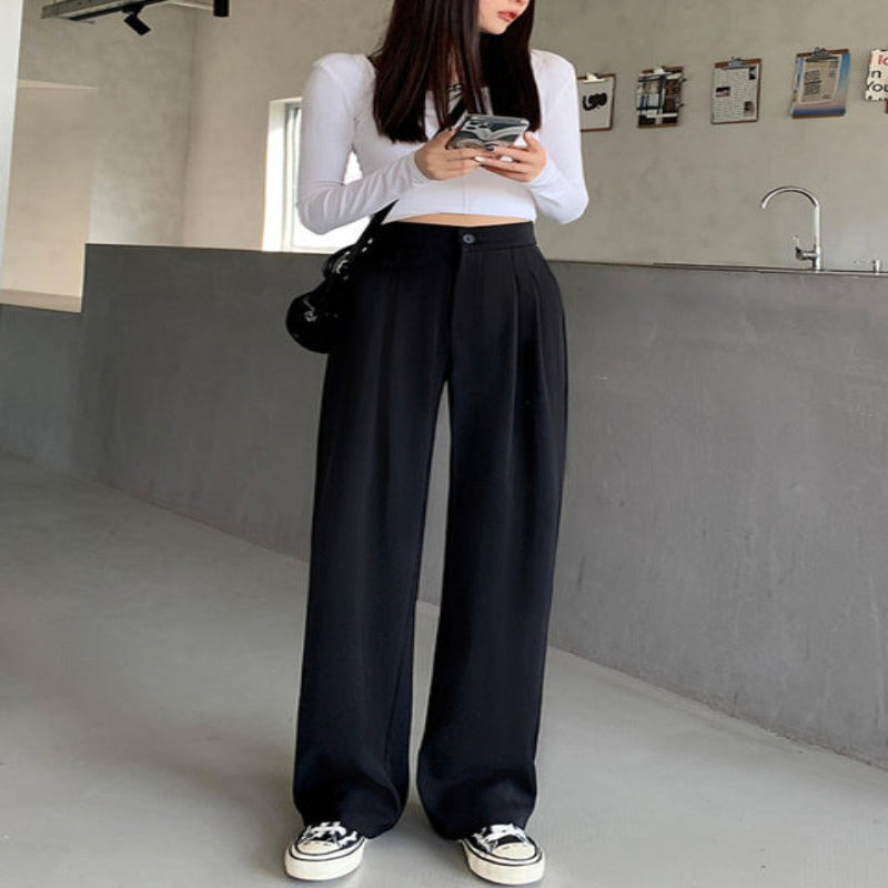 Casual Loose Fit High Waist Wide Leg Pants For Females-Legletic