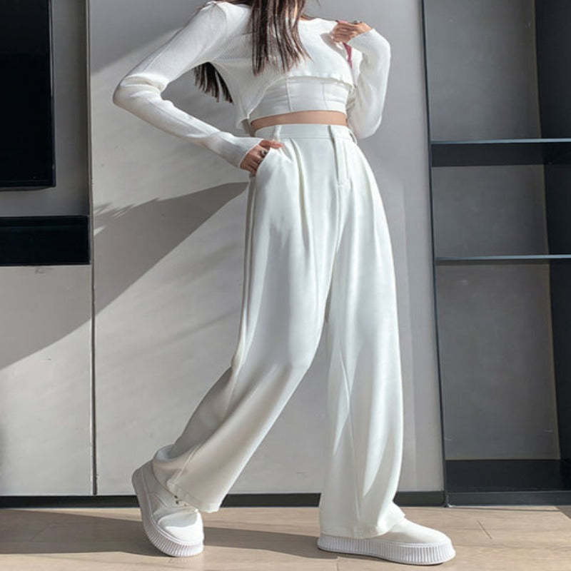 Casual High Waist Loose Fit Wide Leg Pants For Women-Legletic