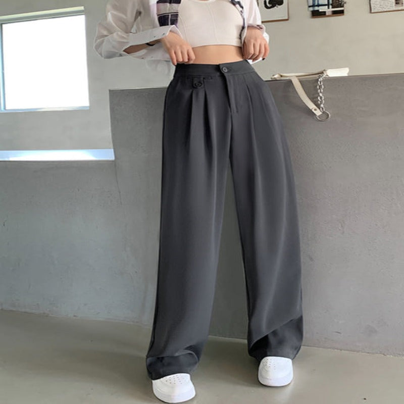 Casual Loose Fit High Waist Wide Leg Pants For Females-Legletic