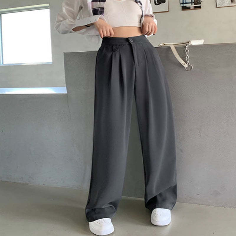 Casual Loose Fit High Waist Wide Leg Pants For Females-Legletic