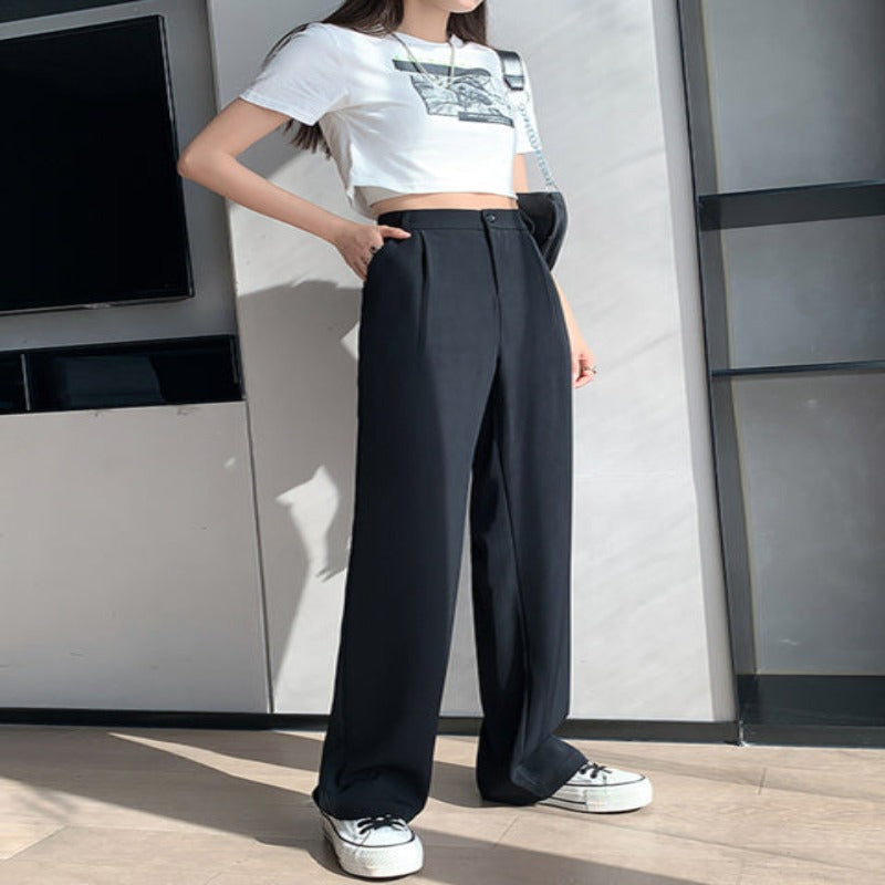 Casual High Waist Loose Fit Wide Leg Pants For Women-Legletic