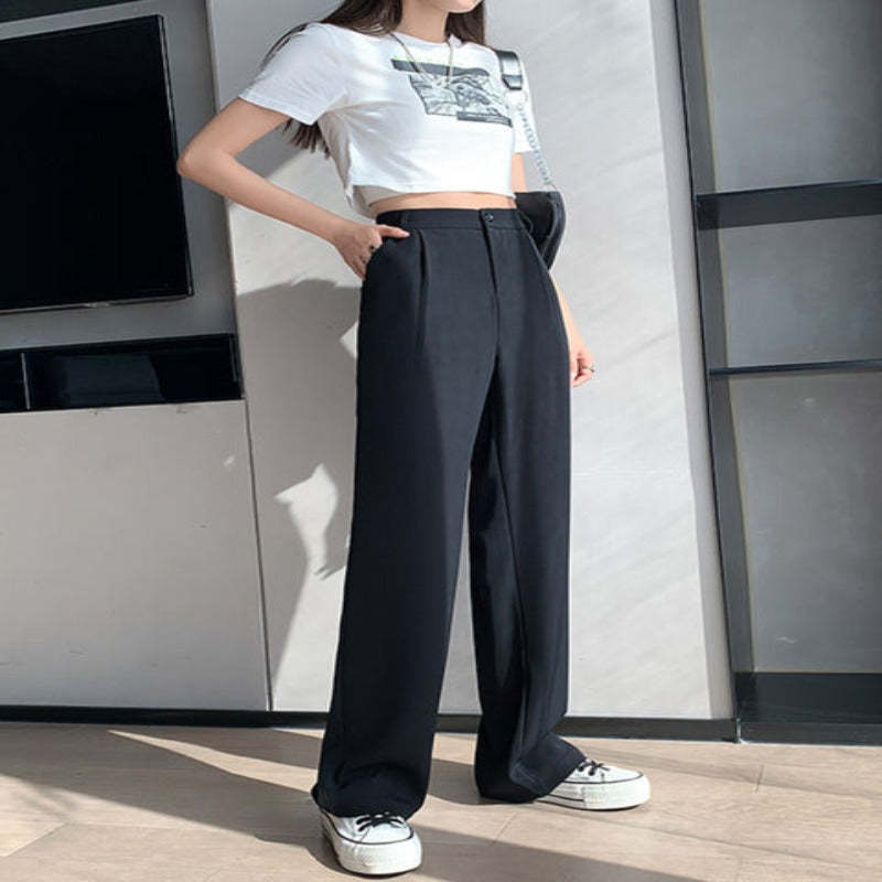 Casual High Waist Loose Fit Wide Leg Pants For Women-Legletic