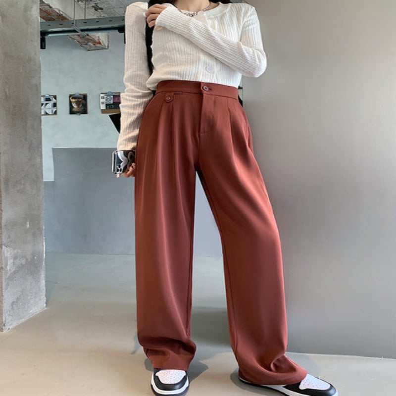 Casual Loose Fit High Waist Wide Leg Pants For Females-Legletic