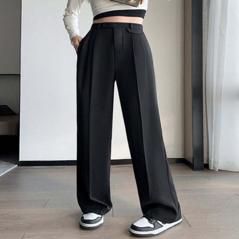 Casual High Waist Loose Fit Wide Leg Pants For Female-Legletic