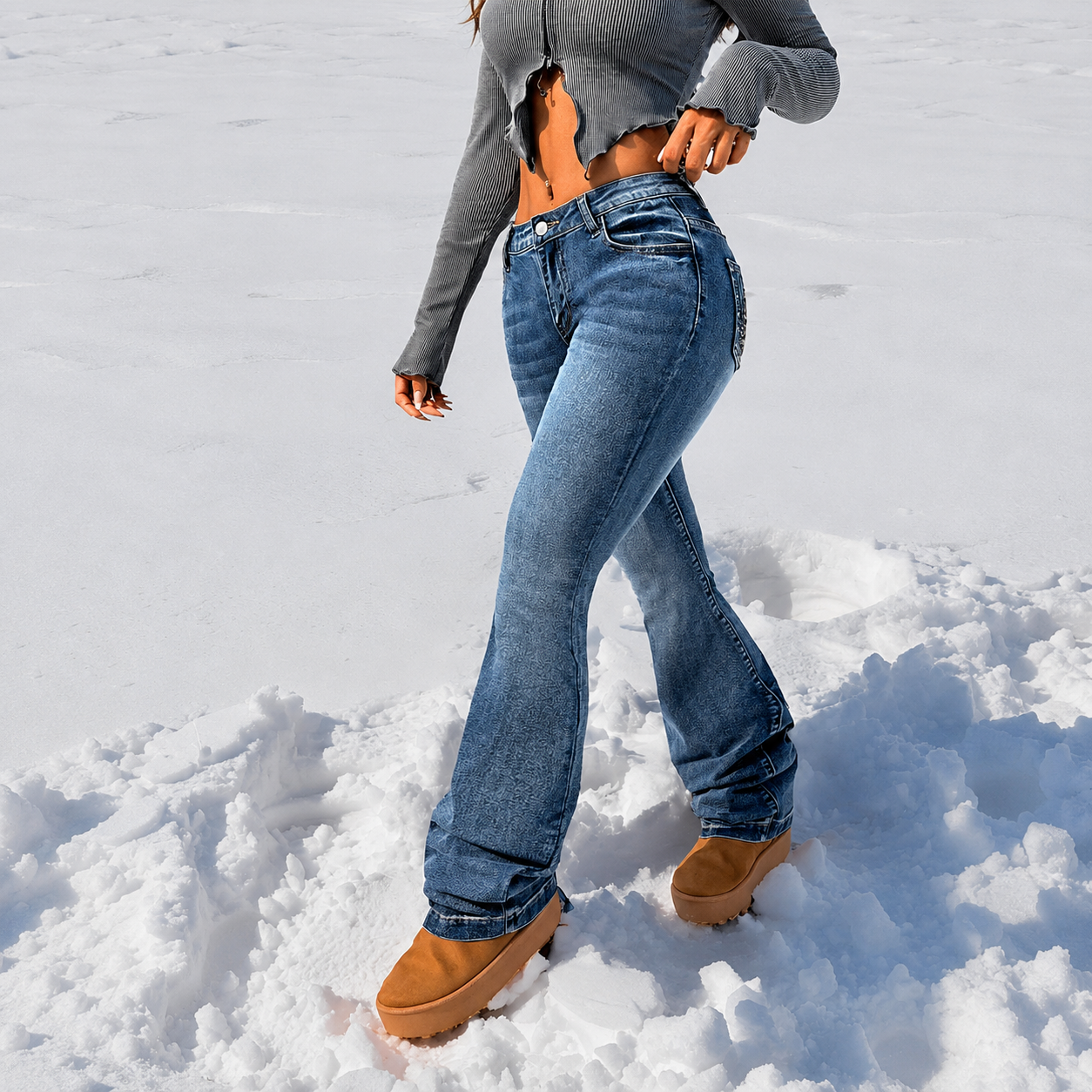 Plus Size Casual Jeans With Graphic Printed Pocket For Women