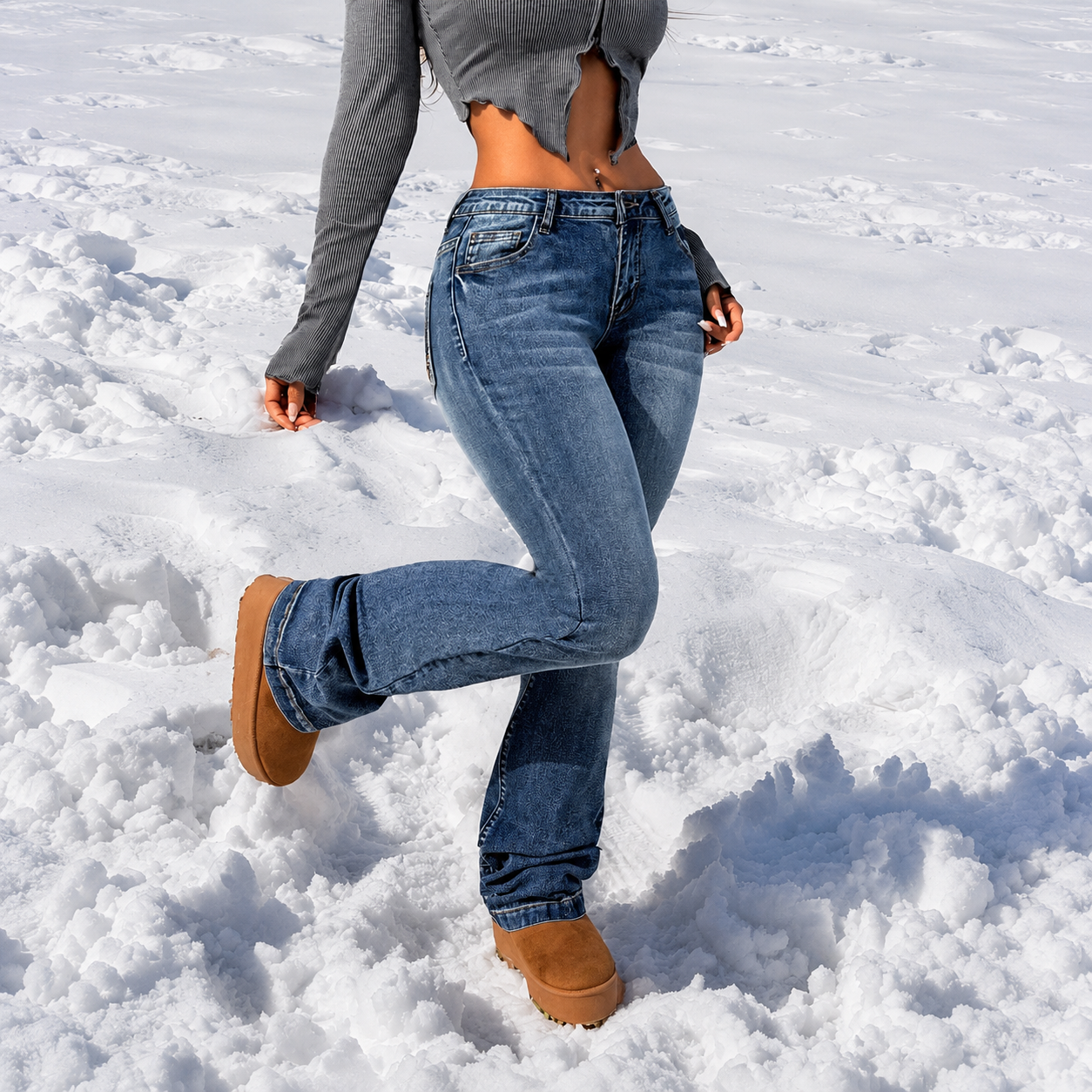 Plus Size Casual Jeans With Graphic Printed Pocket For Women