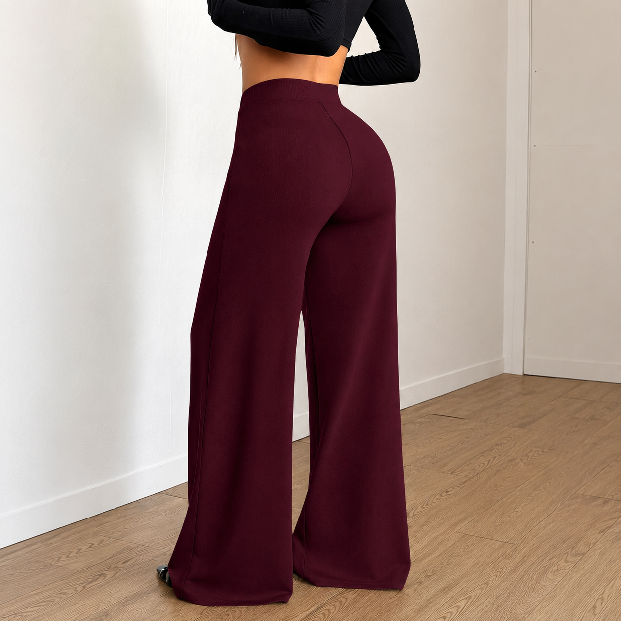 Stretchable Casual Pants With Elastic Waist Pockets For Women