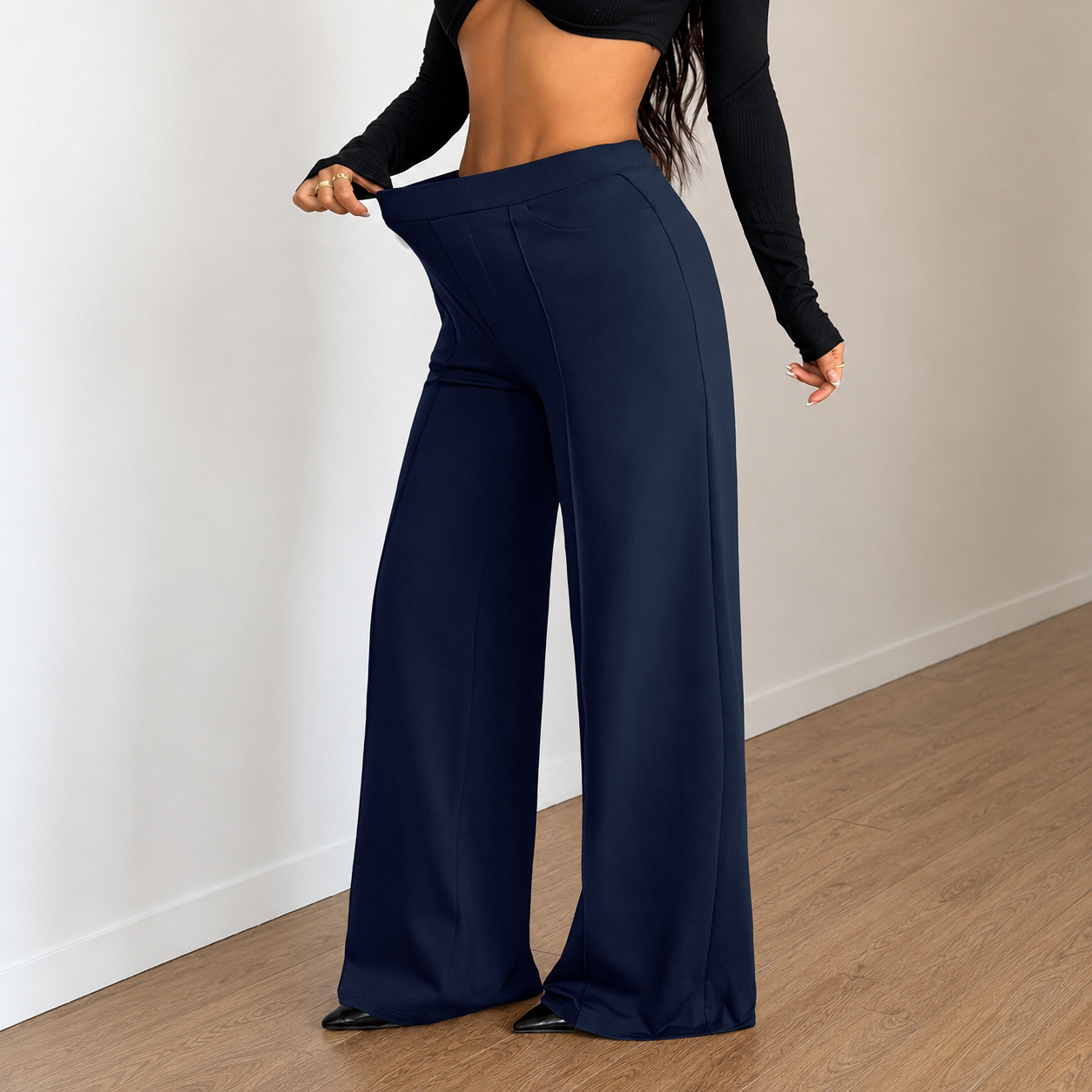 Stretchable Casual Pants With Elastic Waist Pockets For Women