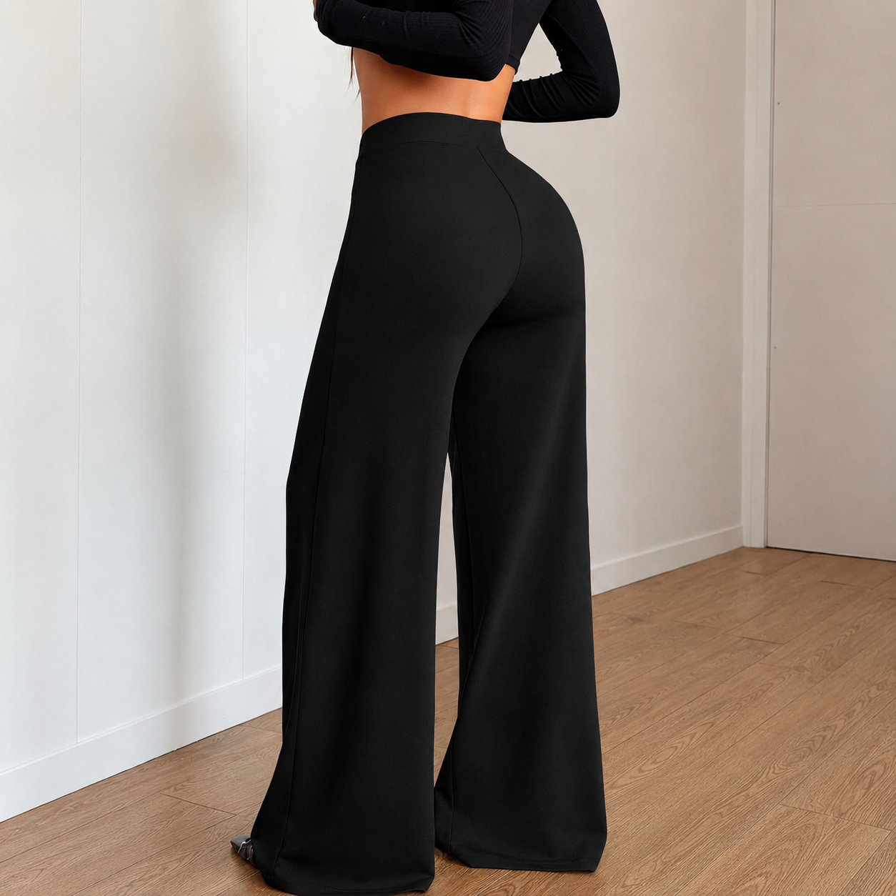 Stretchable Casual Pants With Elastic Waist Pockets For Women