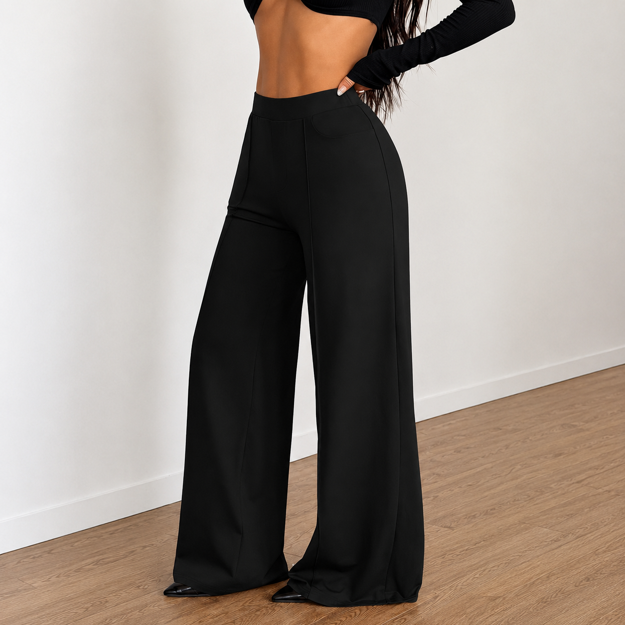 Stretchable Casual Pants With Elastic Waist Pockets For Women