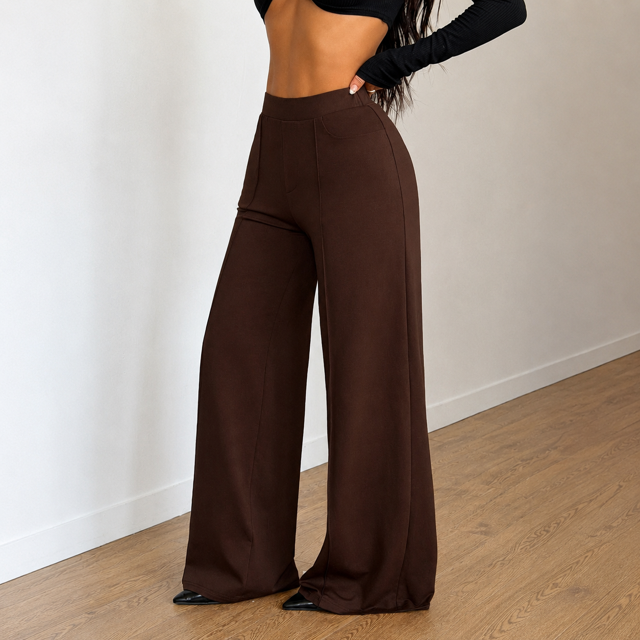 Stretchable Casual Pants With Elastic Waist Pockets For Women