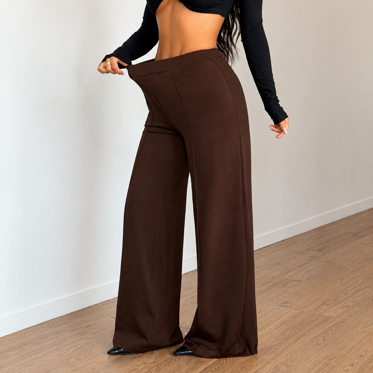 Stretchable Casual Pants With Elastic Waist Pockets For Women