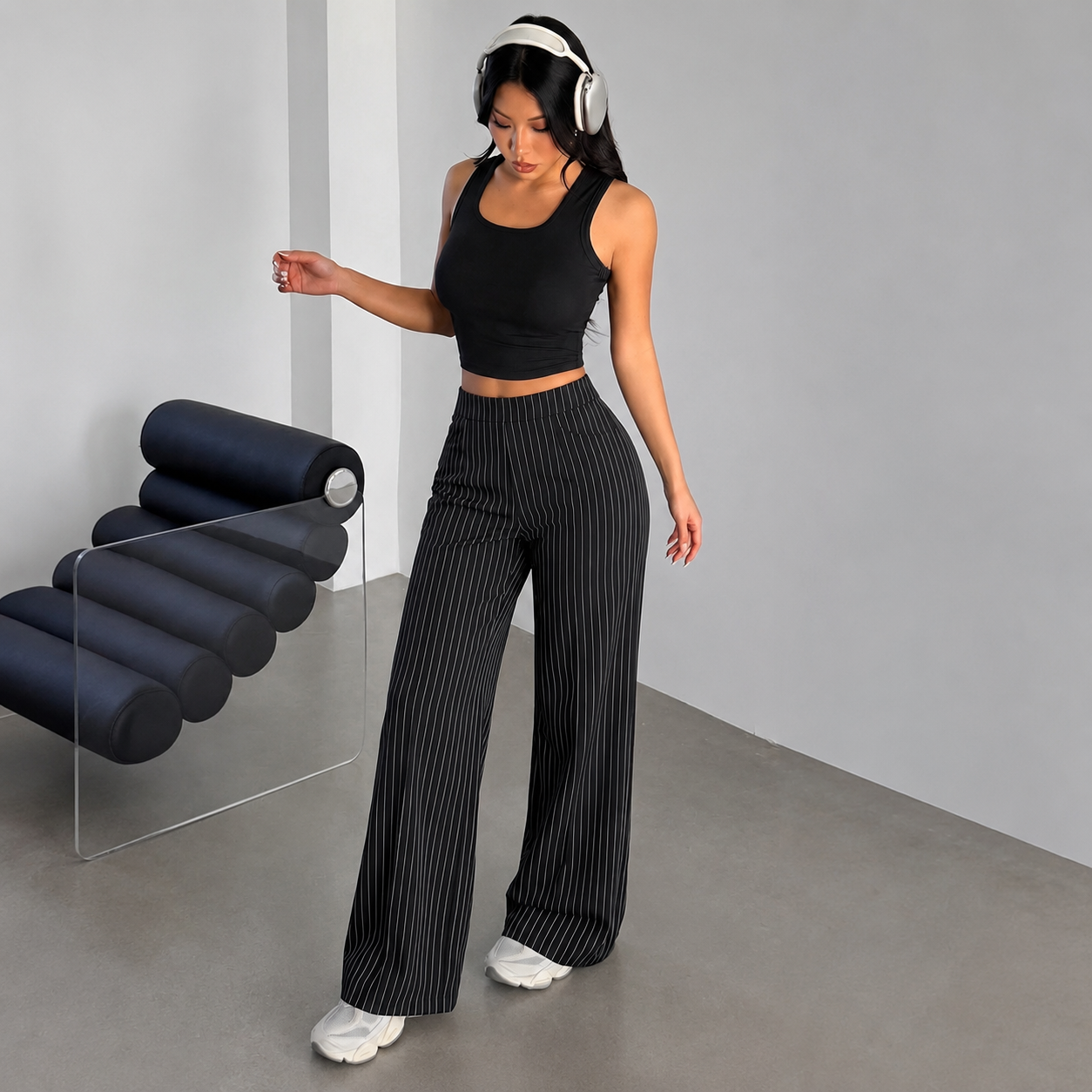 Stretchable Casual Pants With Elastic Waist Pockets For Women