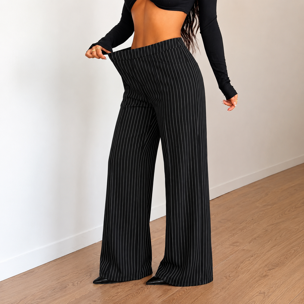 Stretchable Casual Pants With Elastic Waist Pockets For Women