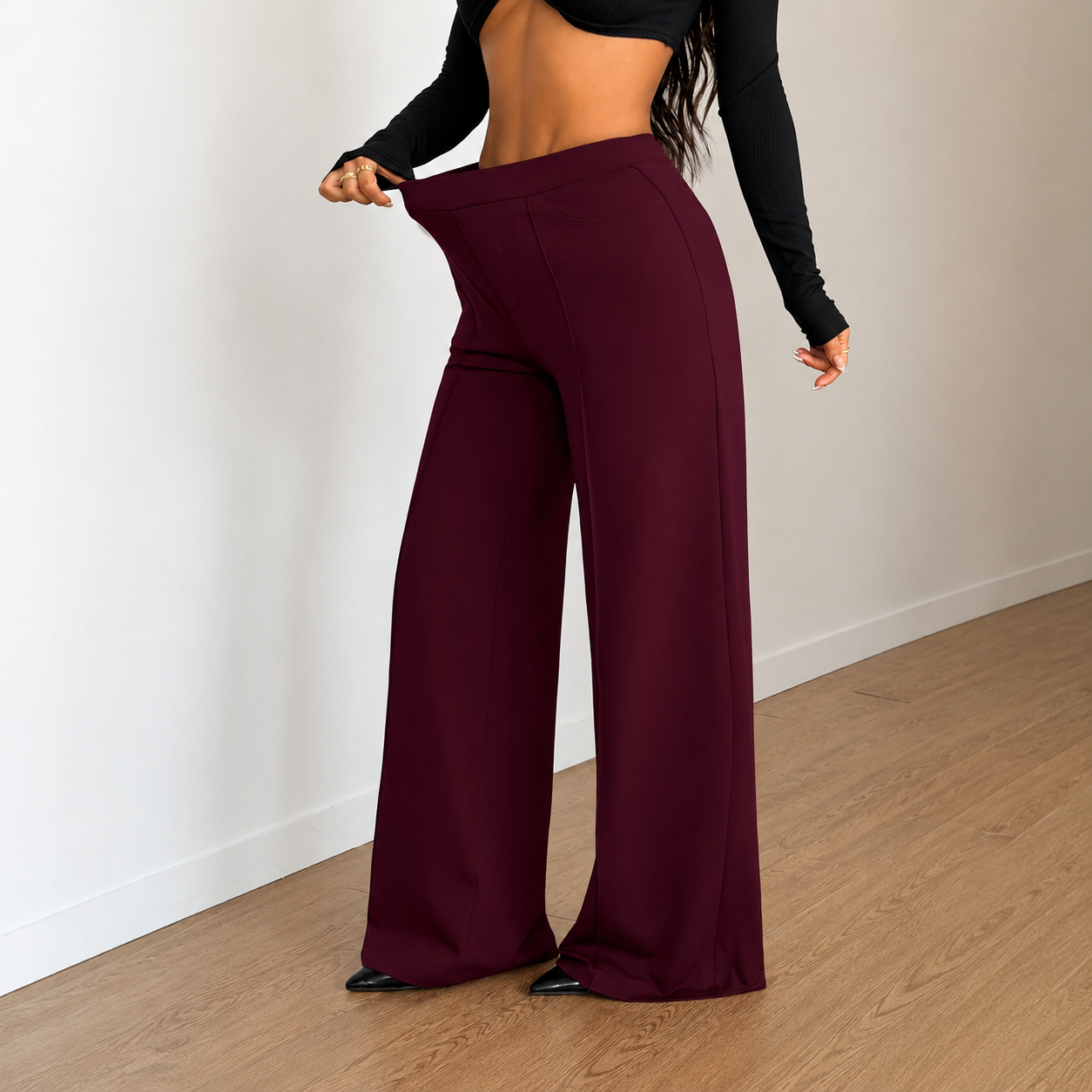 Stretchable Casual Pants With Elastic Waist Pockets For Women