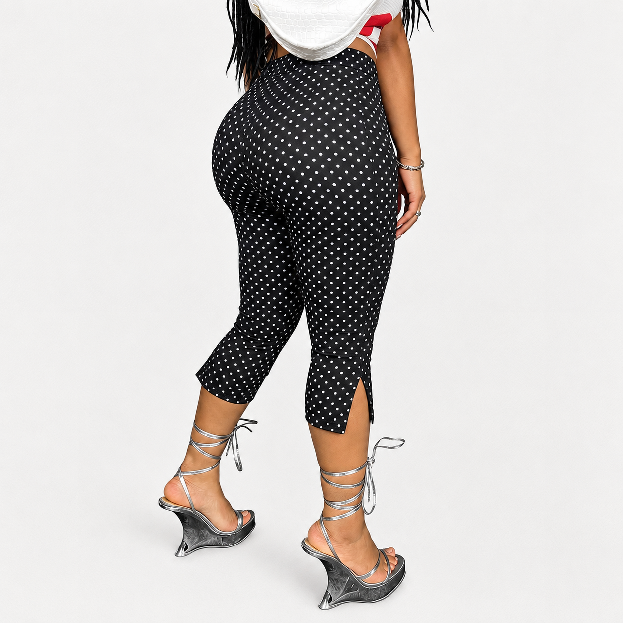 Solid Cropped Pants With Side Slit Hem For Women