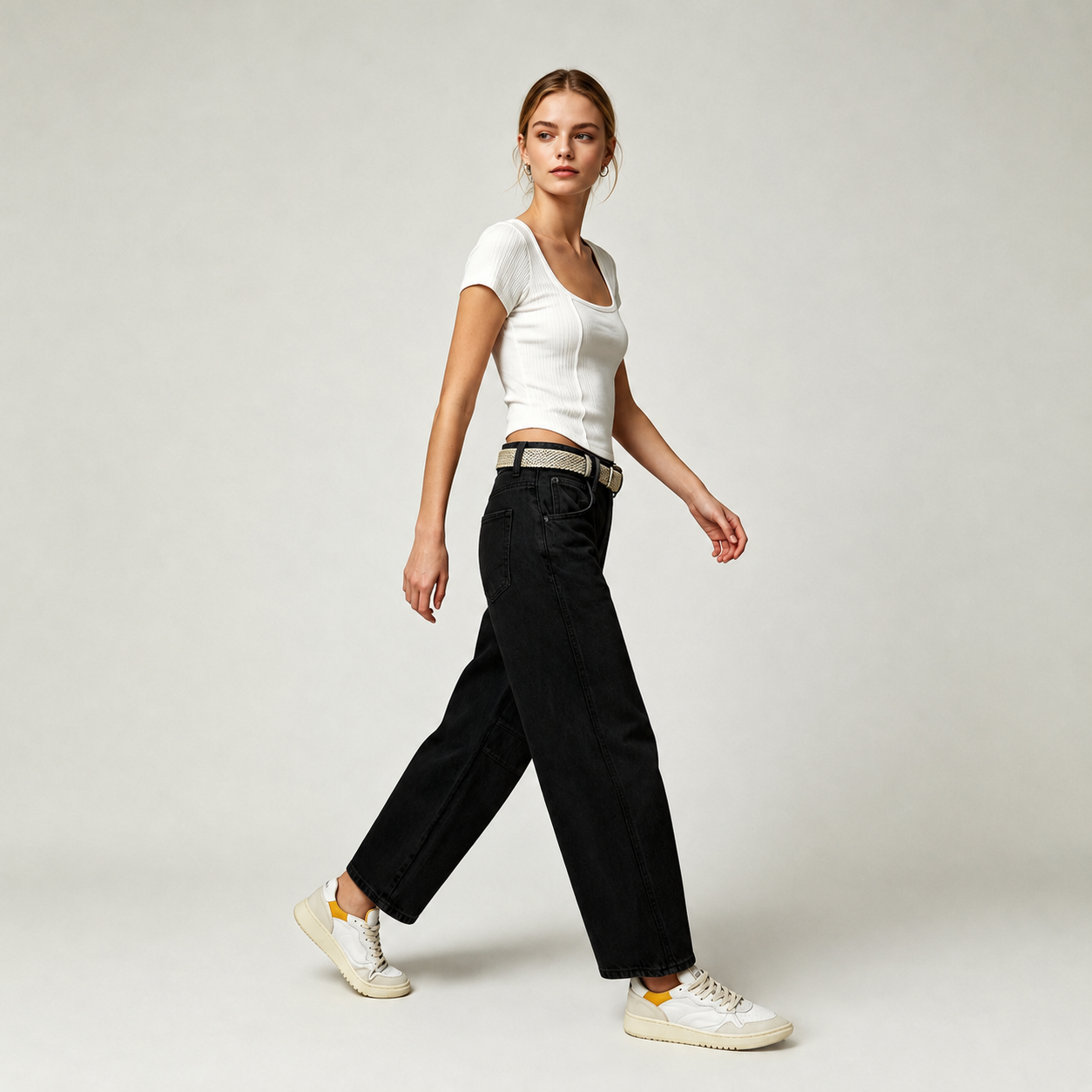 High Rise Loose Barrel Jeans With Dart Detail For Women