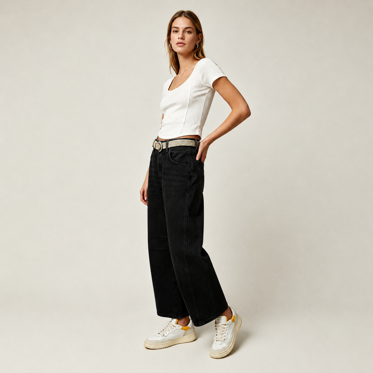 High Rise Loose Barrel Jeans With Dart Detail For Women