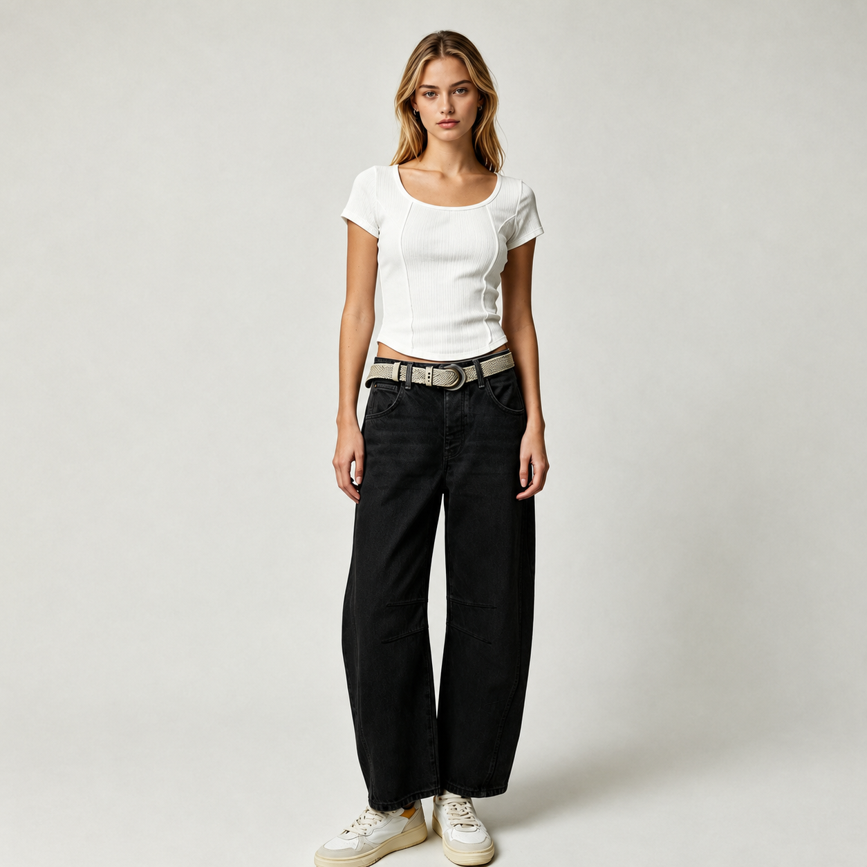 High Rise Loose Barrel Jeans With Dart Detail For Women
