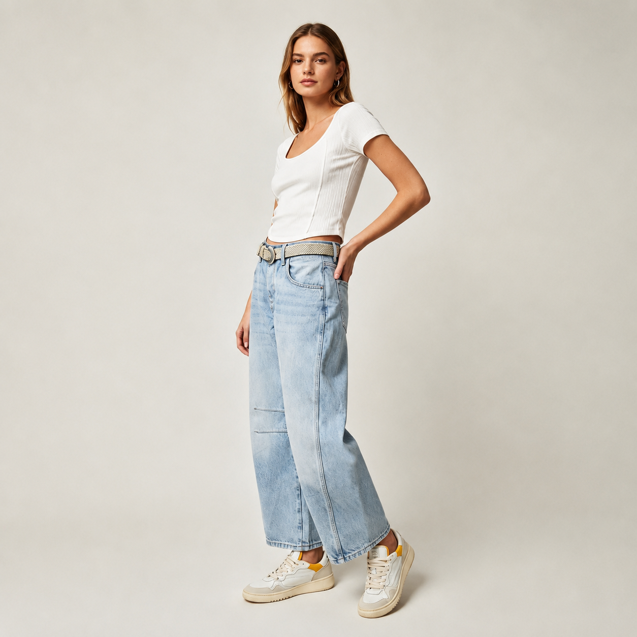 High Rise Loose Barrel Jeans With Dart Detail For Women