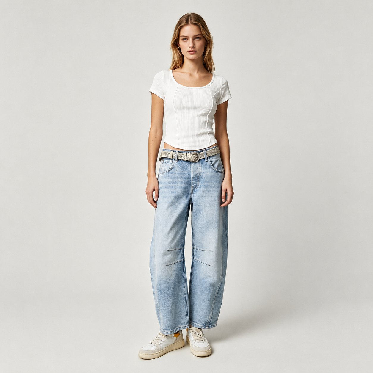 High Rise Loose Barrel Jeans With Dart Detail For Women