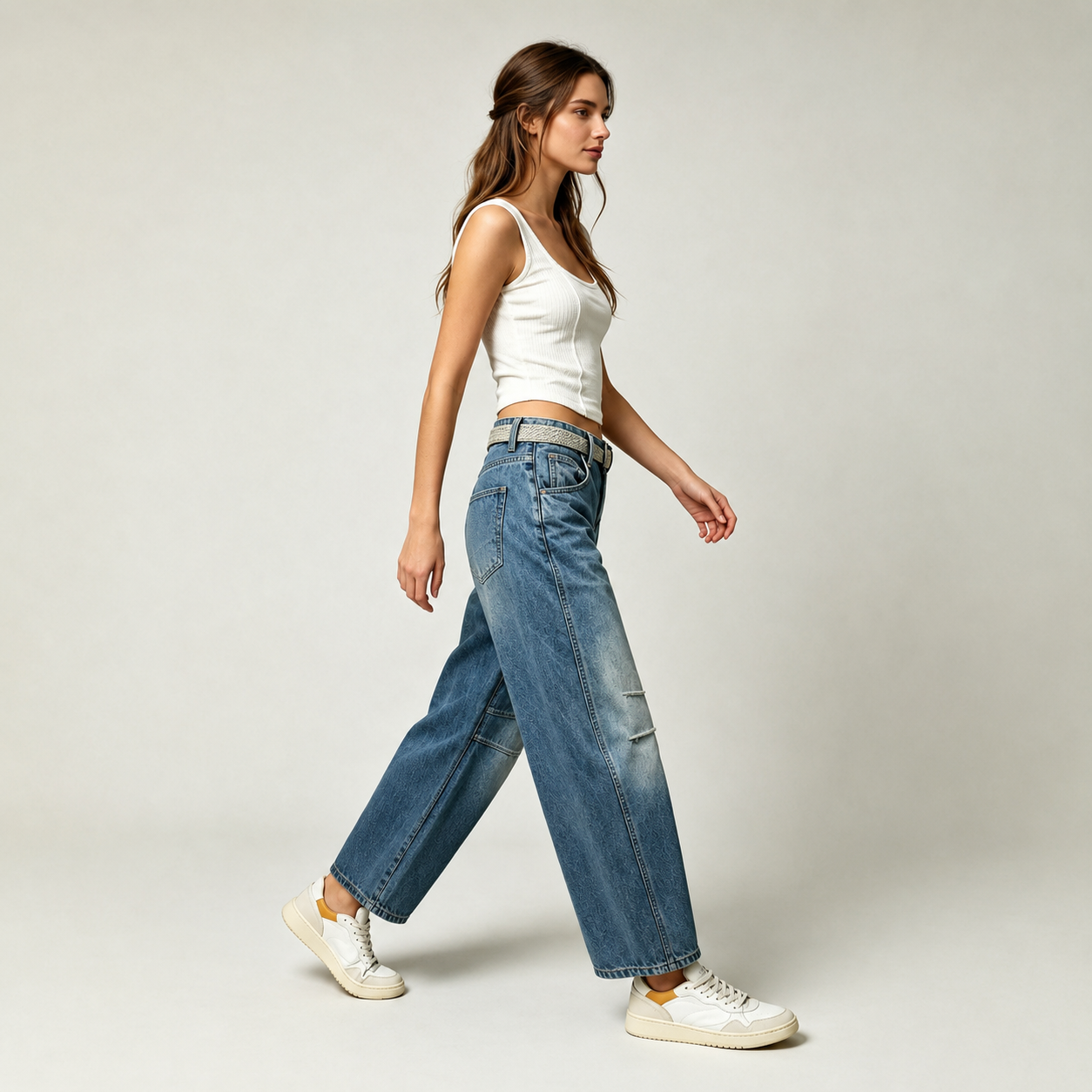 High Rise Loose Barrel Jeans With Dart Detail For Women