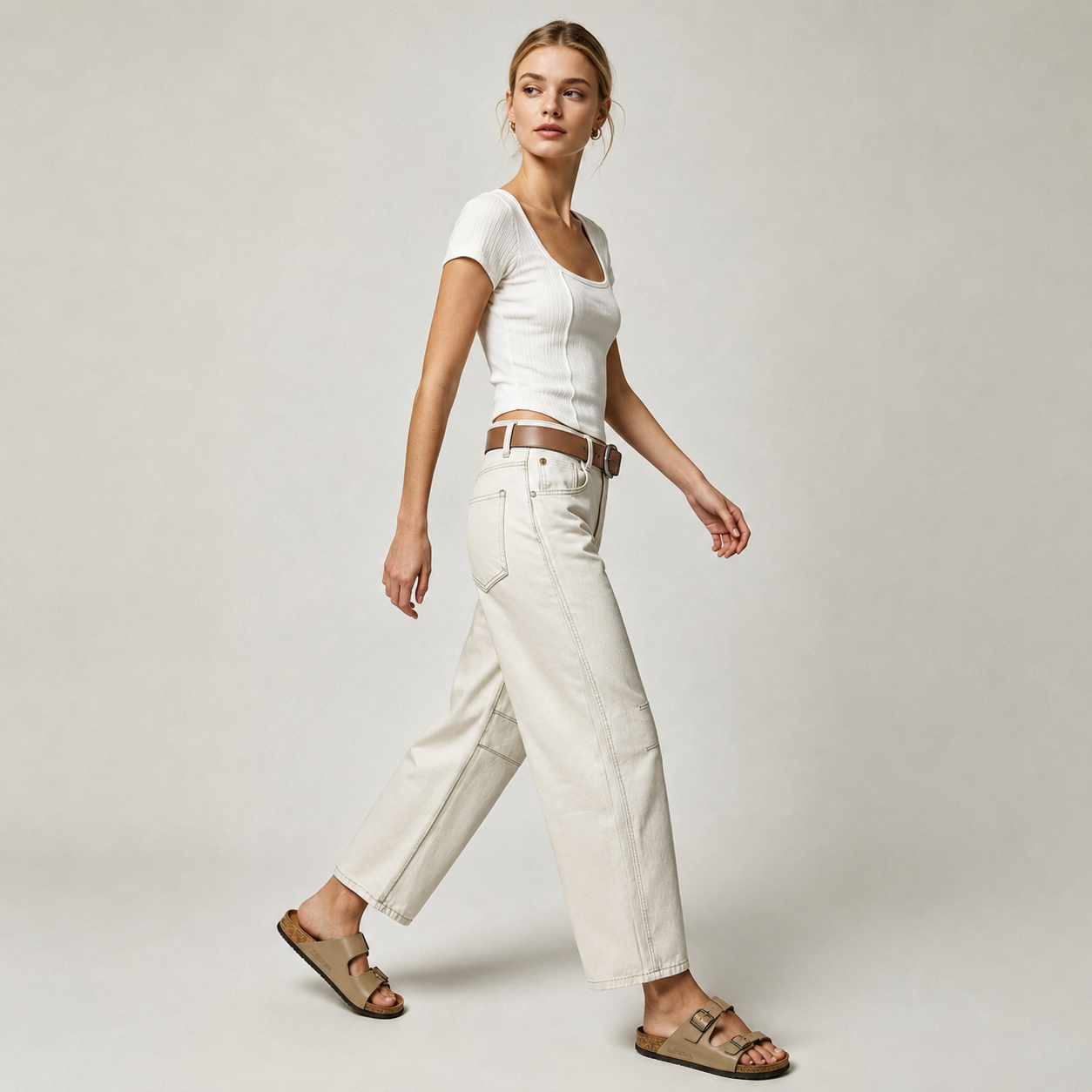 High Rise Loose Barrel Jeans With Dart Detail For Women