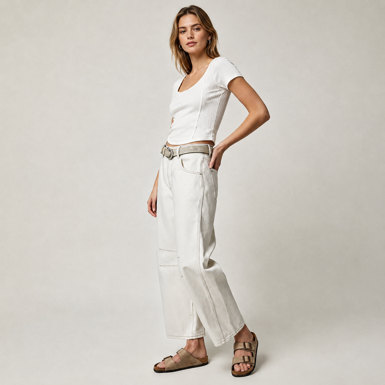 High Rise Loose Barrel Jeans With Dart Detail For Women