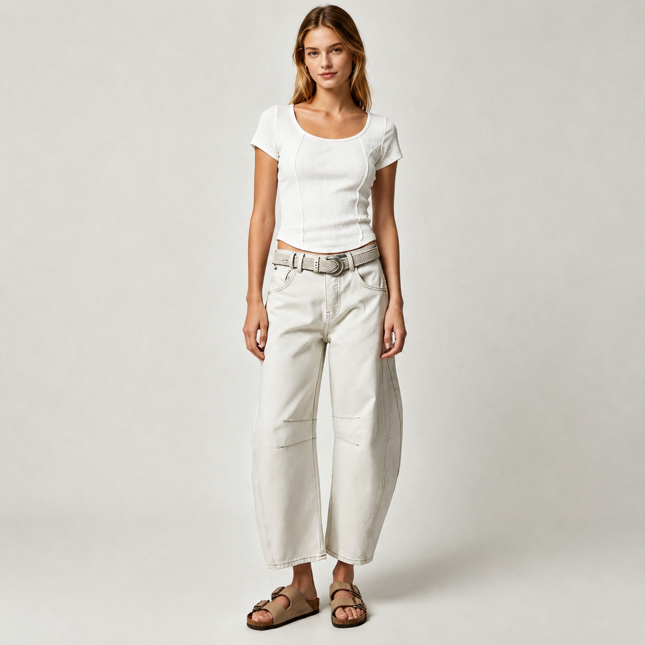 High Rise Loose Barrel Jeans With Dart Detail For Women