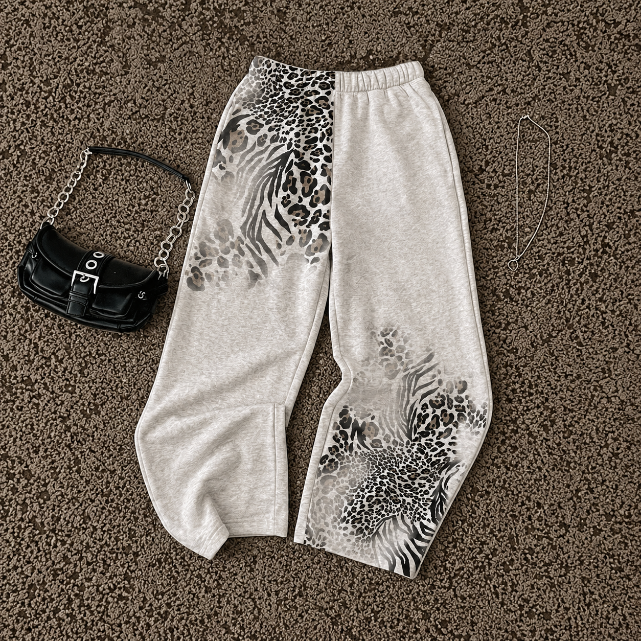 Low Rise Leopard Print Vintage Themed Pants