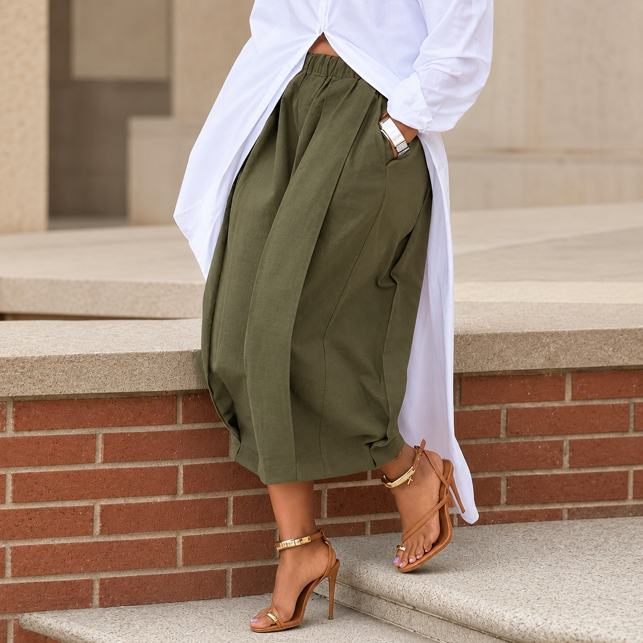 High Rise Pleated Culottes For Casual Streetwear Women