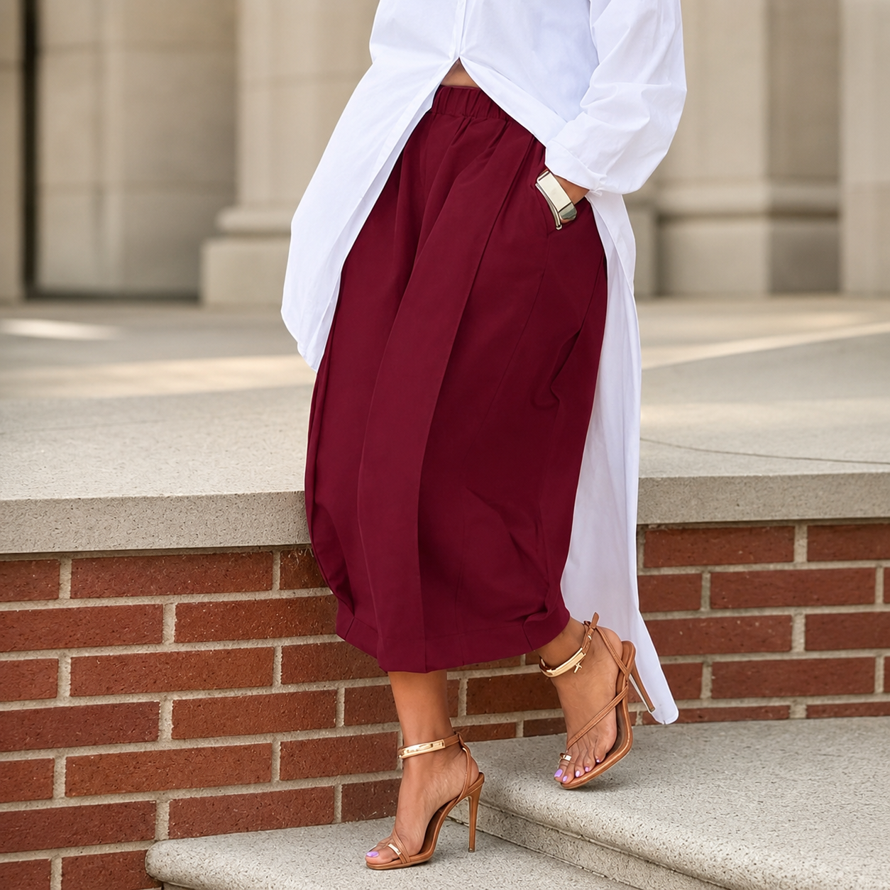 High Rise Pleated Culottes For Casual Streetwear Women