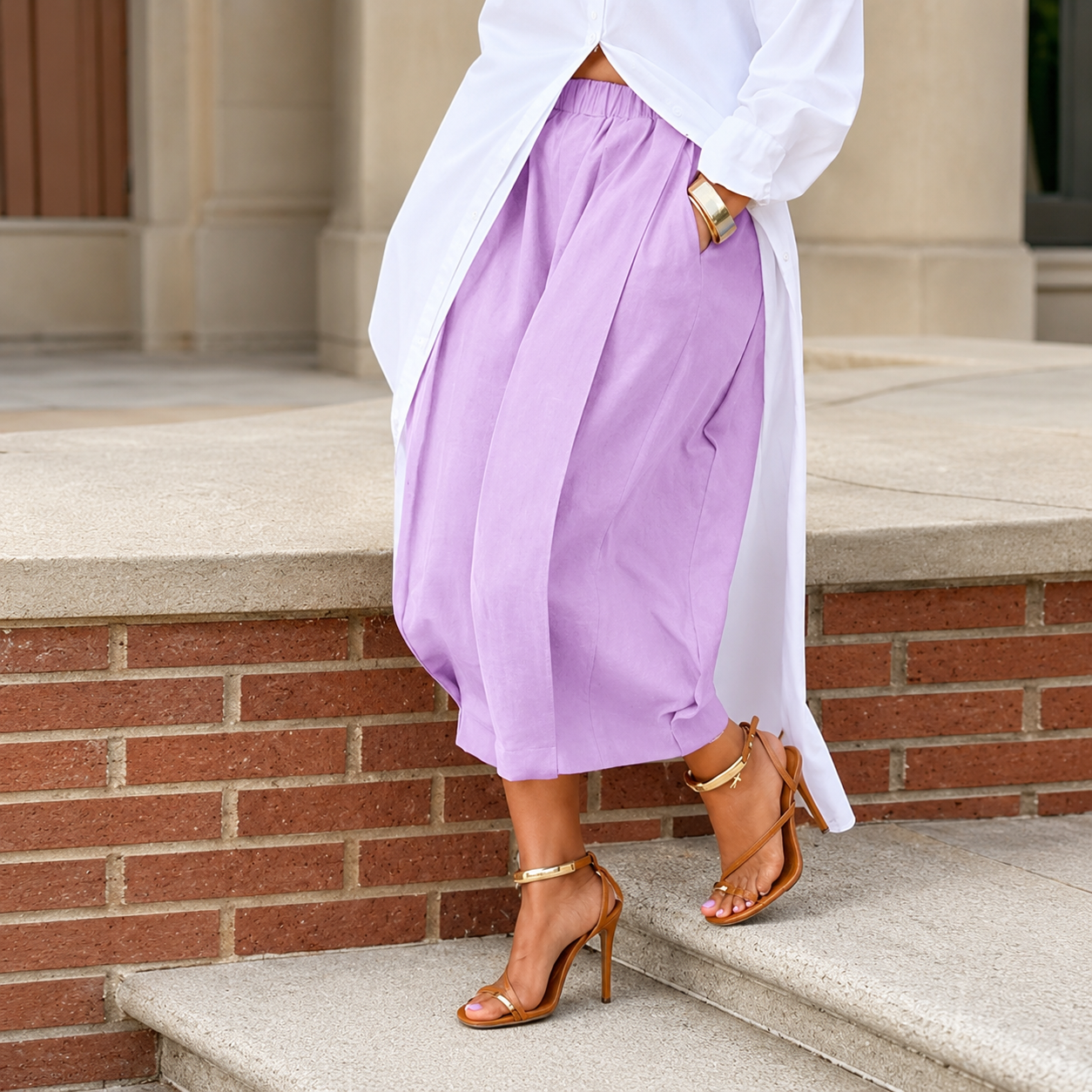 High Rise Pleated Culottes For Casual Streetwear Women