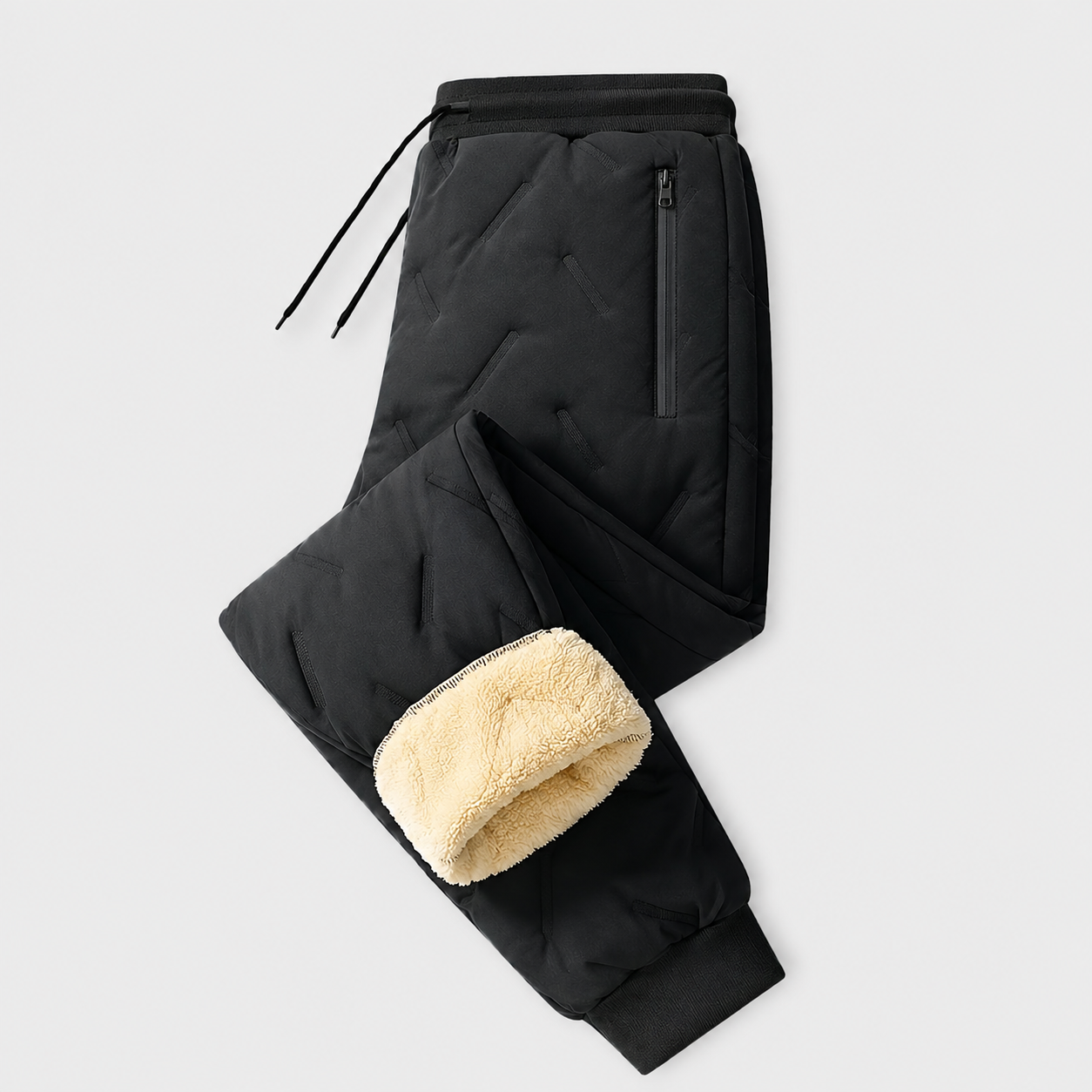 Fleece Lined Thermal Jogger Pants With Drawstring And Zipper Pocket For Men