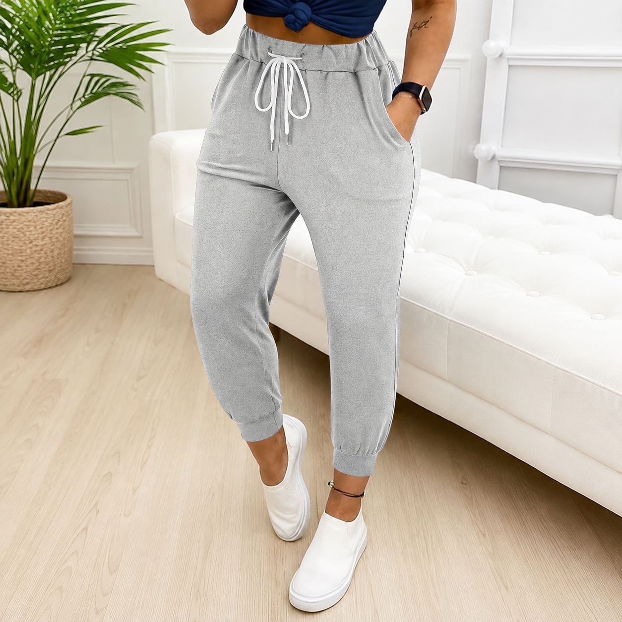 Casual Tapered Pants With Drawstring For Women