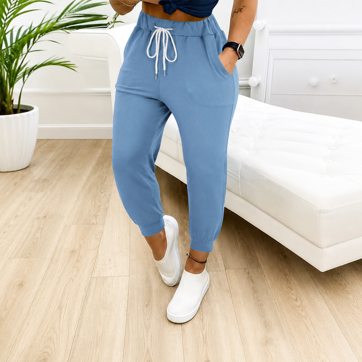 Casual Tapered Pants With Drawstring For Women