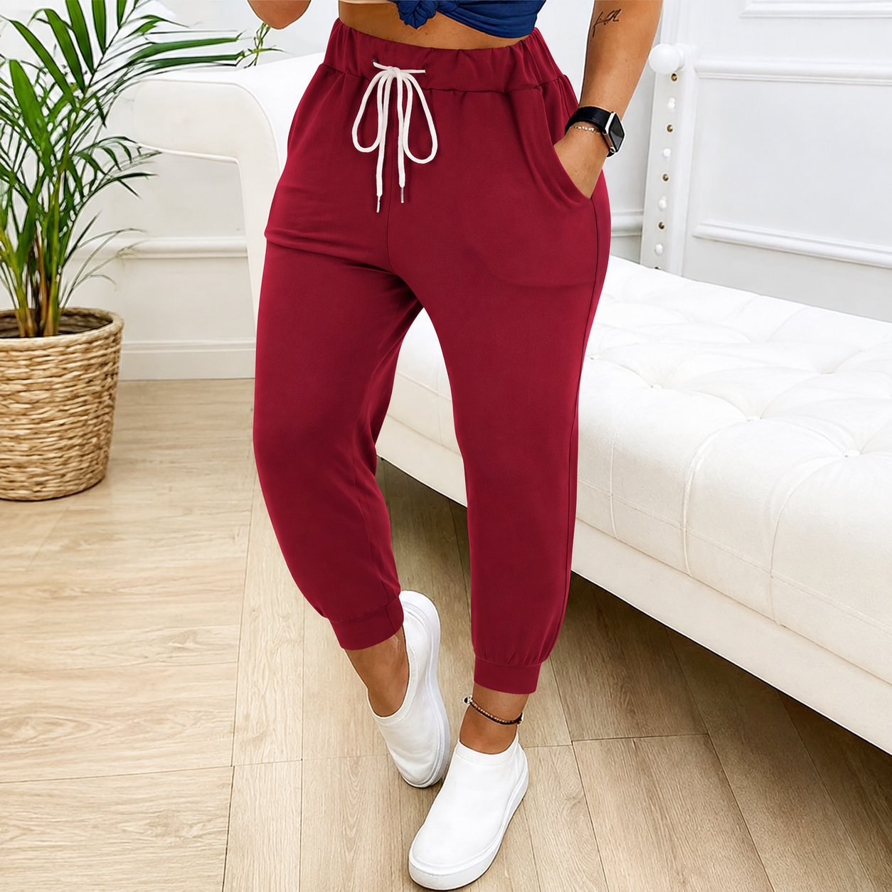 Casual Tapered Pants With Drawstring For Women