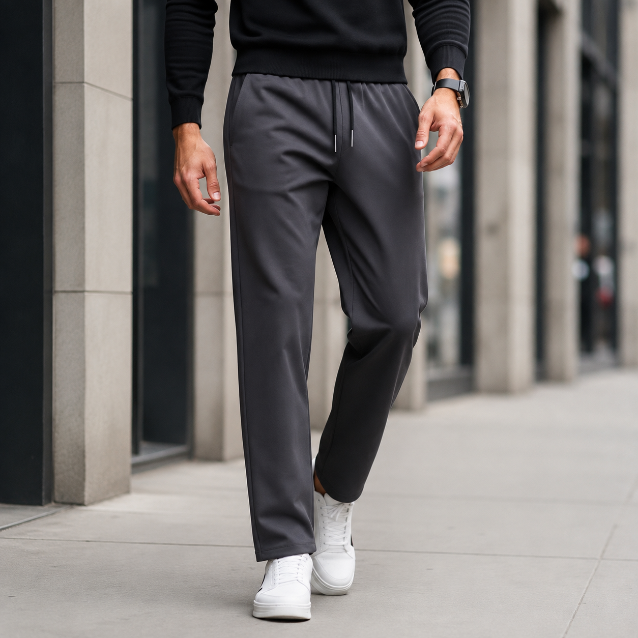 Casual Fleece Winter Lined Pants With Drawstring For Men