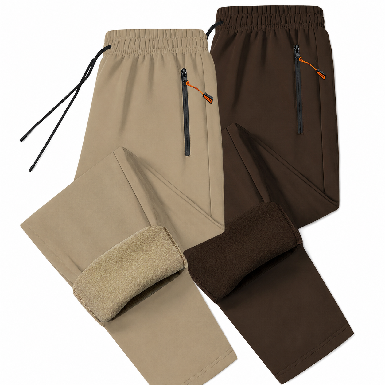 2 Pieces Warm Track Pants With Zipper Pockets For Men