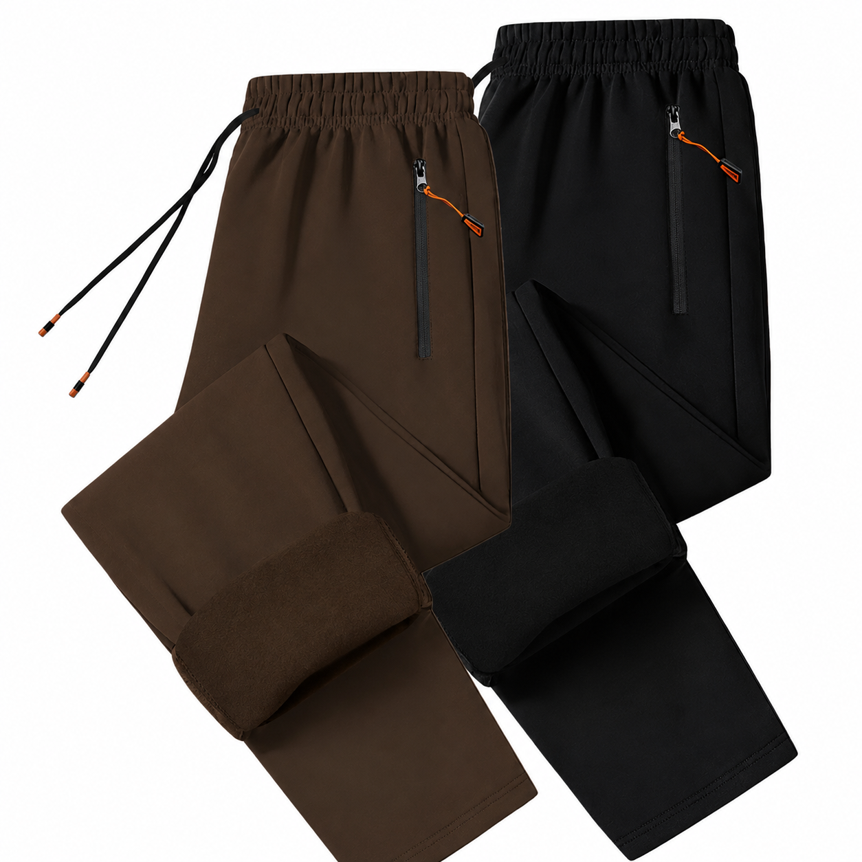 2 Pieces Warm Track Pants With Zipper Pockets For Men