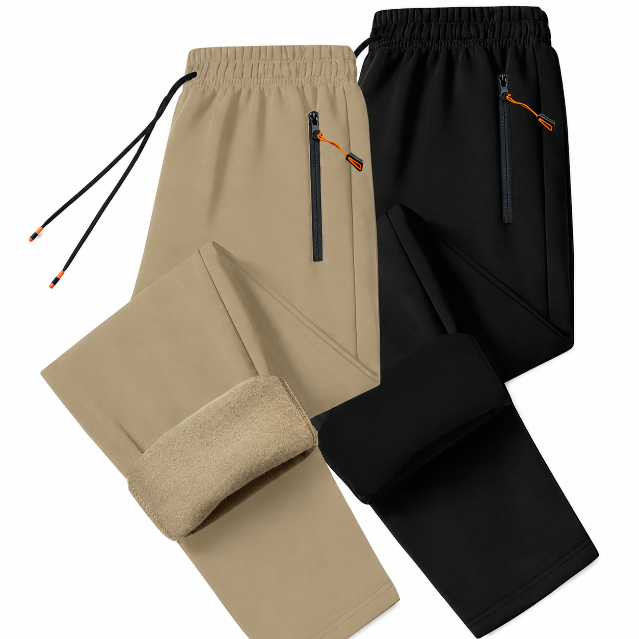 2 Pieces Warm Track Pants With Zipper Pockets For Men