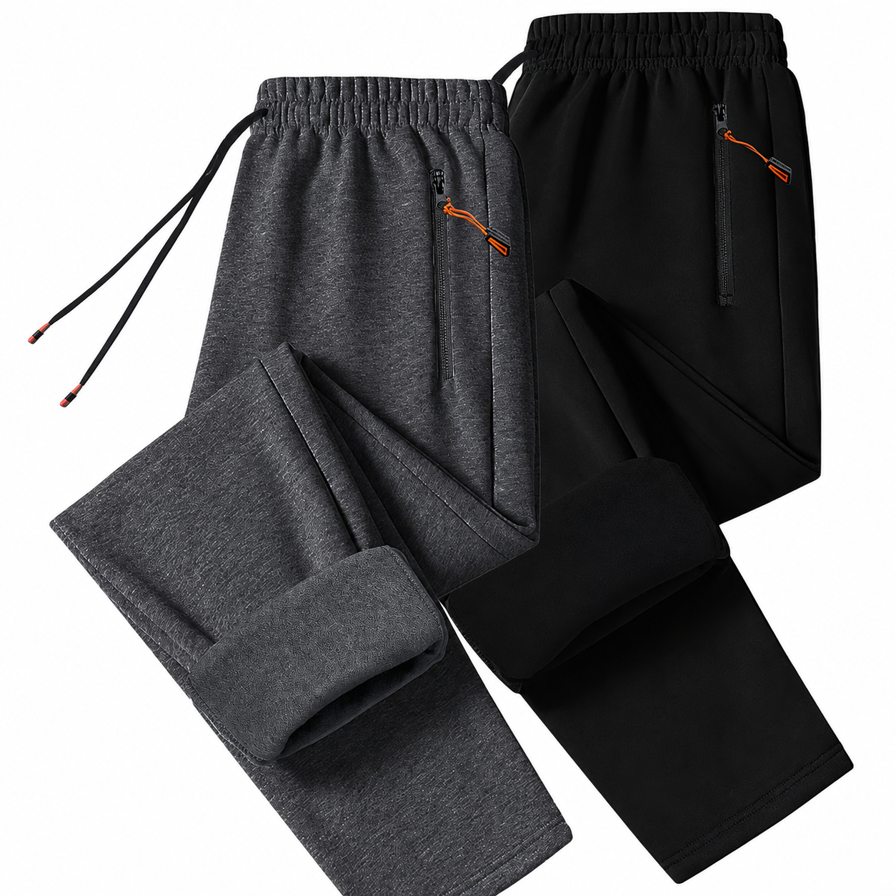 2 Pieces Warm Track Pants With Zipper Pockets For Men