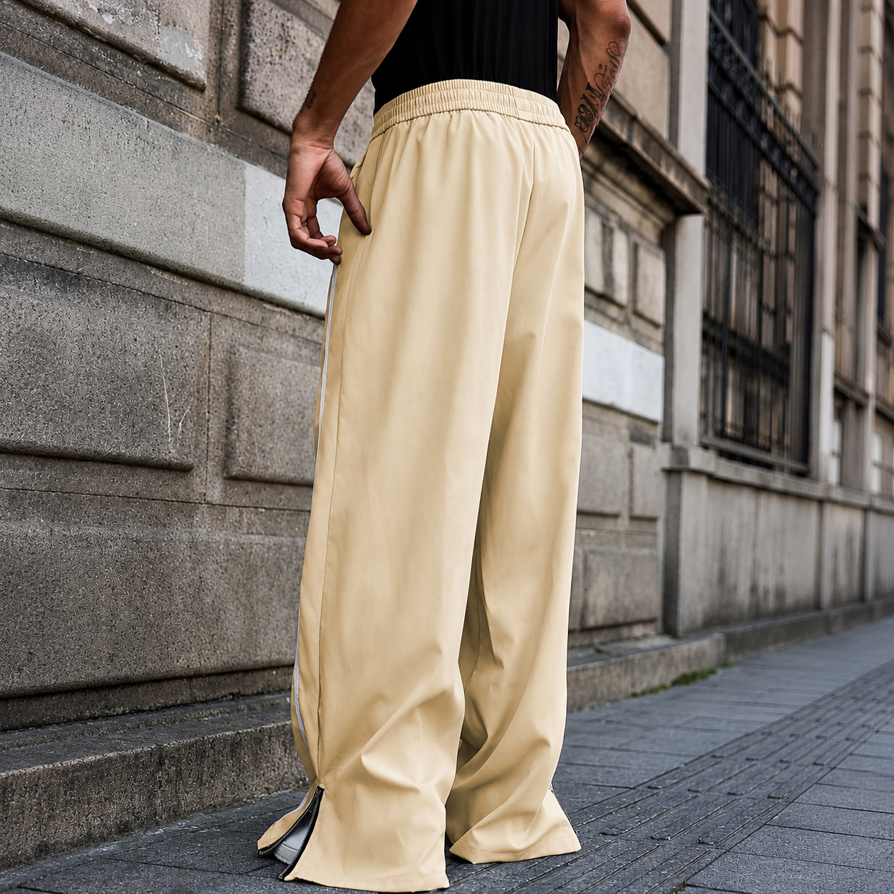 Star And Letter Printed Wide Drawstring Pants For Men