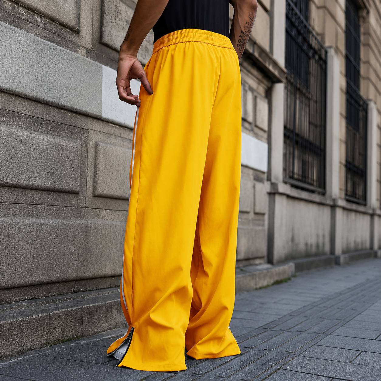 Star And Letter Printed Wide Drawstring Pants For Men